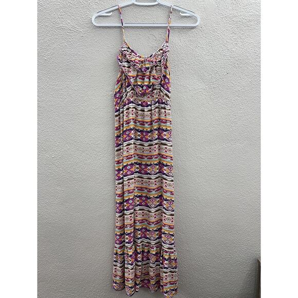 Girls Zoey Dress Size 14 Pink Maxi Aztec Design Sleeveless Ruffled Chest - Picture 1 of 14